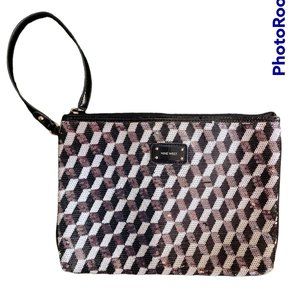 Nine West Geometric Sequined Black & White Wristlet